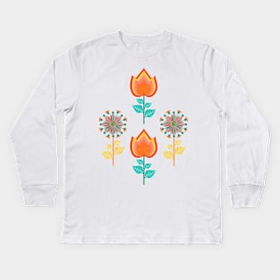 Retro Spring Flowers Kids Long Sleeve T-Shirt